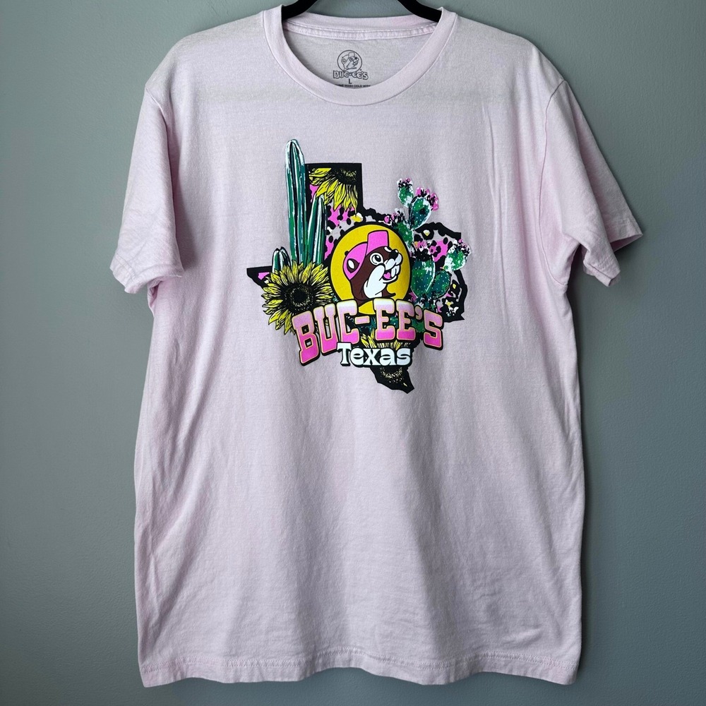 Buc-ee's Women‎ T-Shirt  Large Texas Cactus Graphic Tee Souvenir Pink Sunflower